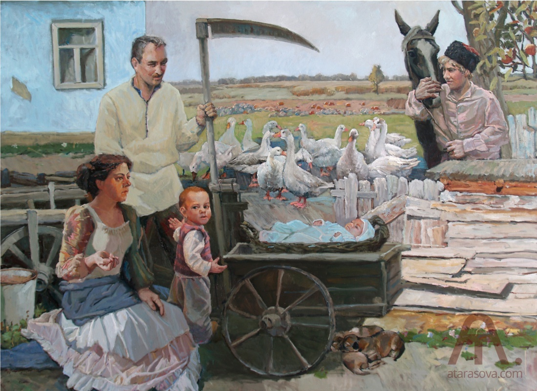 «Ольга Александровна, сестра Николая II, с семьей в станице Новоминская»